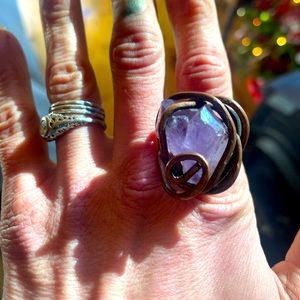 Etsy handmade asheville artist upcycled sustainable copper and amethyst ring